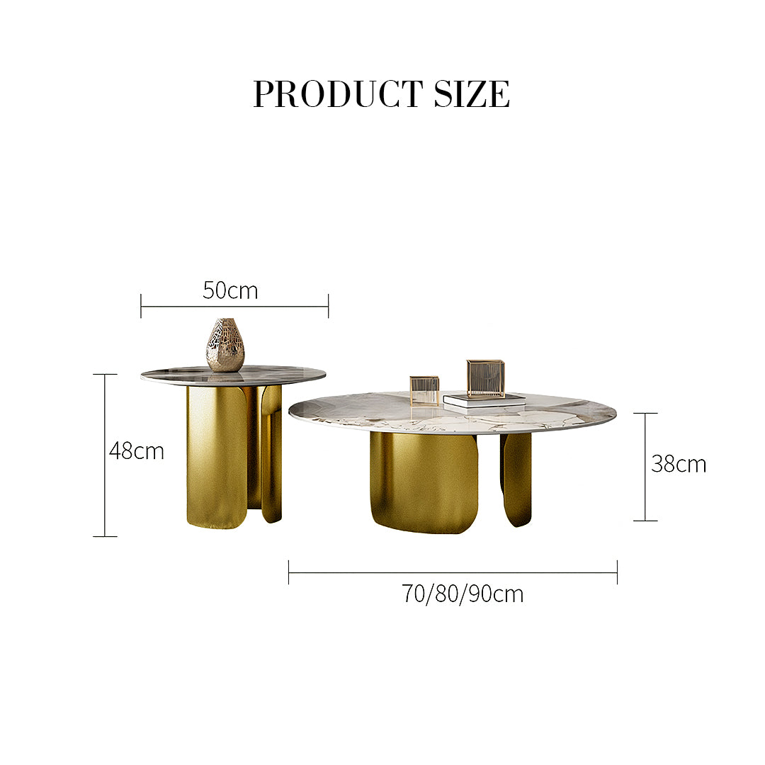 Luxe Nesting Coffee Table Set, Gold Base, Sintered Stone