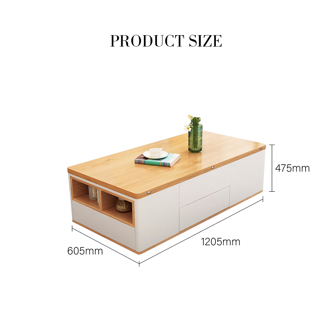 Nisha Lift Top Coffee Table, Multi-Functional Foldable Coffee Table, White & Oak