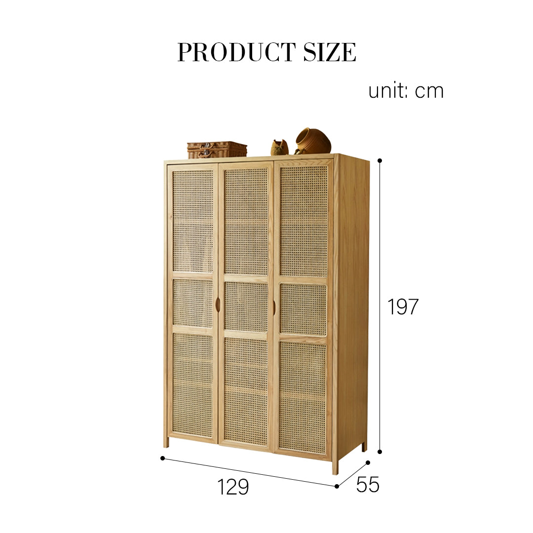 Amelia Rattan Wardrobe, Solid Wood & Rattan