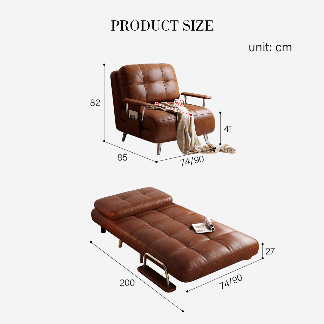 Riley Single Sofa Bed, Two Seater Sofa Bed, Black Leather-Weilai Concept-Weilai Concept