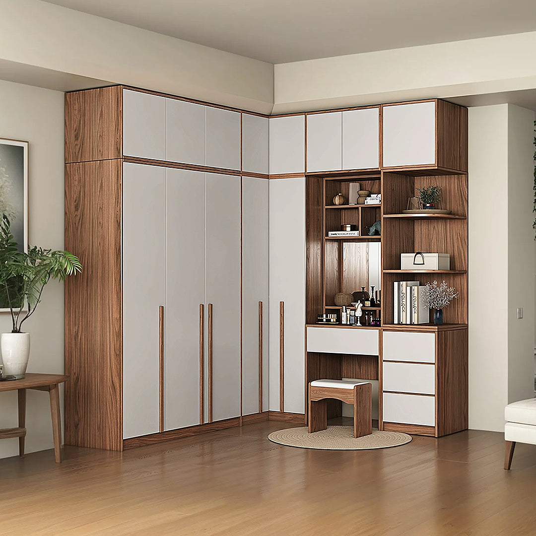 Nascimento Corner Wardrobe, Tall Wardrobe, L Shape Wardrobe With Dressing Table-Weilai Concept-Weilai Concept