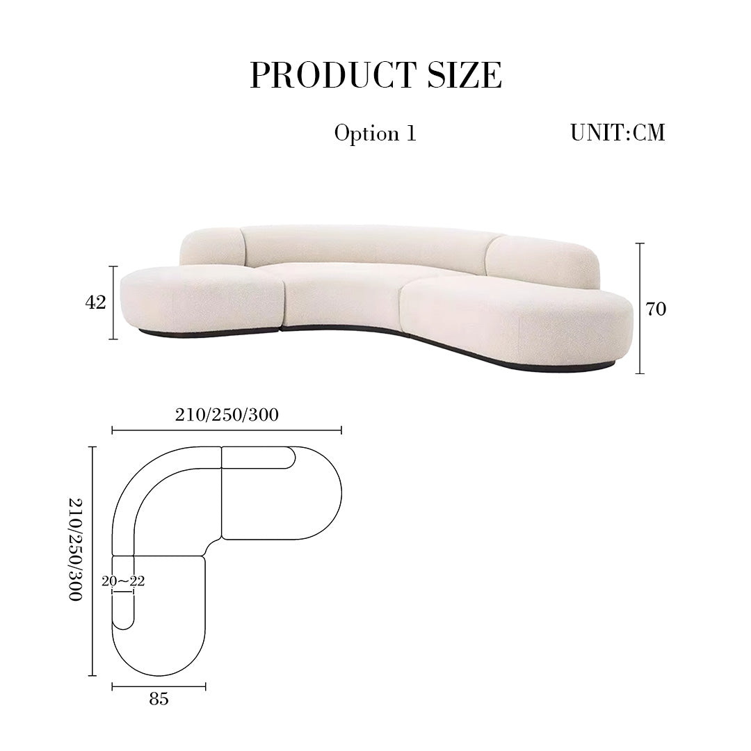 Eulalia Cream Curve Three Seater Sofa, Corner Sofa, Boucle