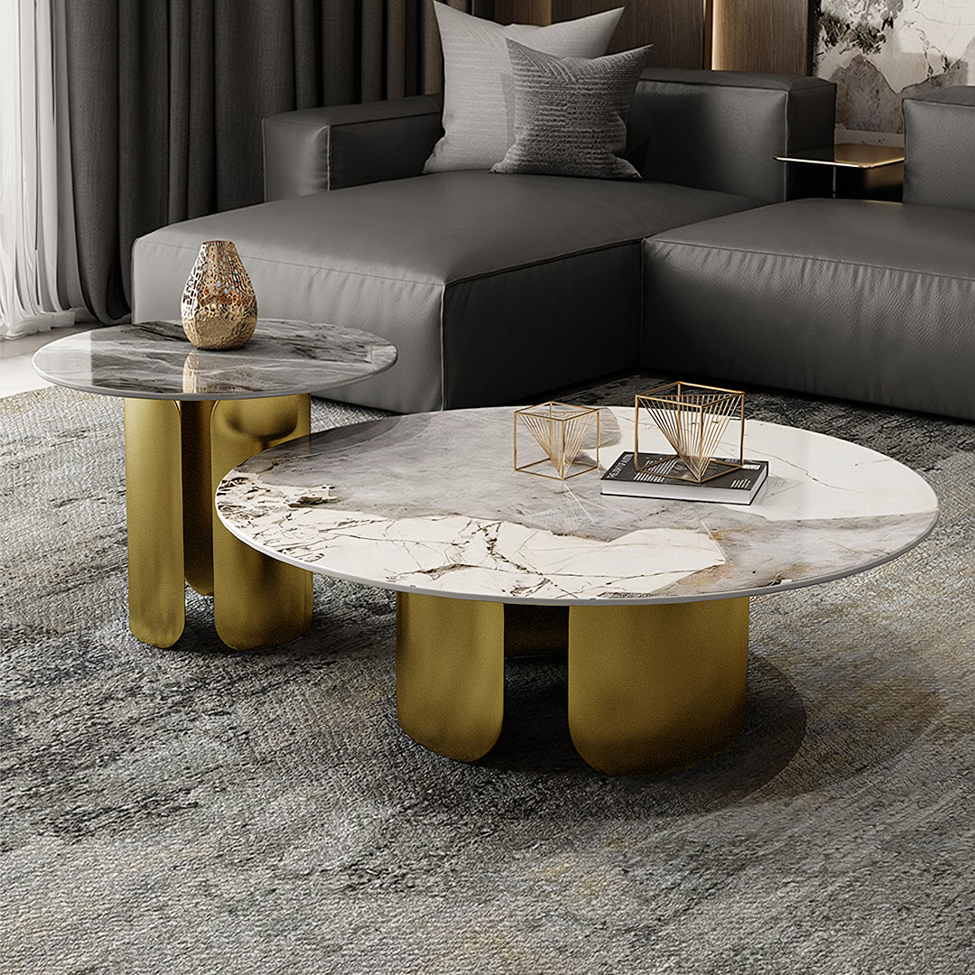 Amina Nesting Coffee Table Set, Gold Base, Sintered Stone-Weilai Concept-Weilai Concept