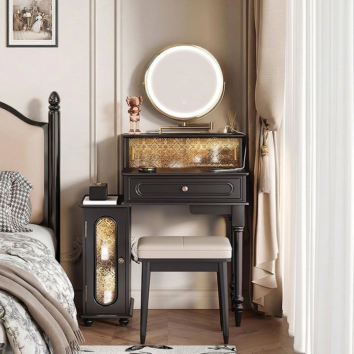 Scarlett Dressing Table With Side Cabinet & LED Mirror - drink cabinet