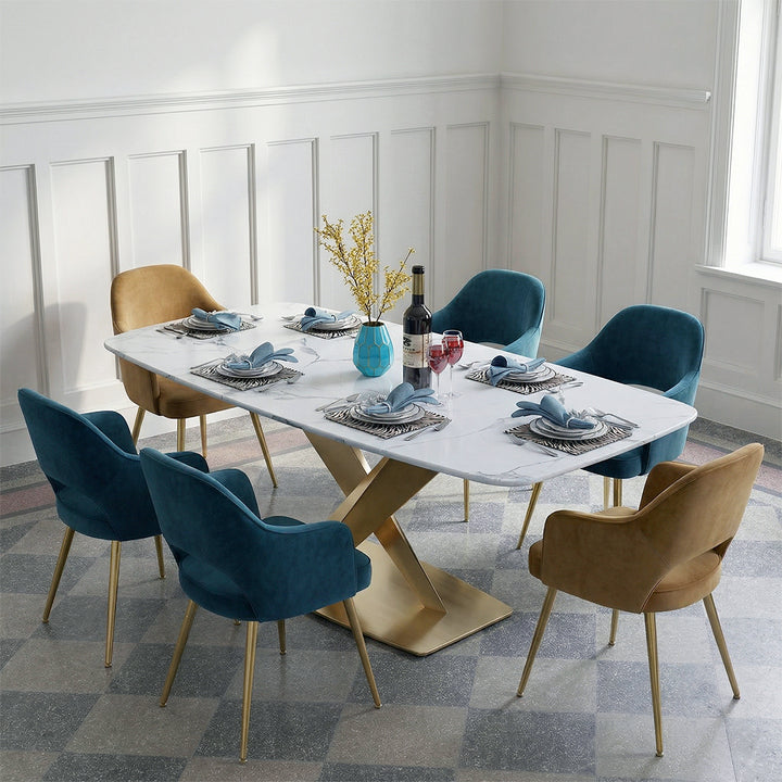 LUCI Dining Table, Marble And Gold Metal dining table