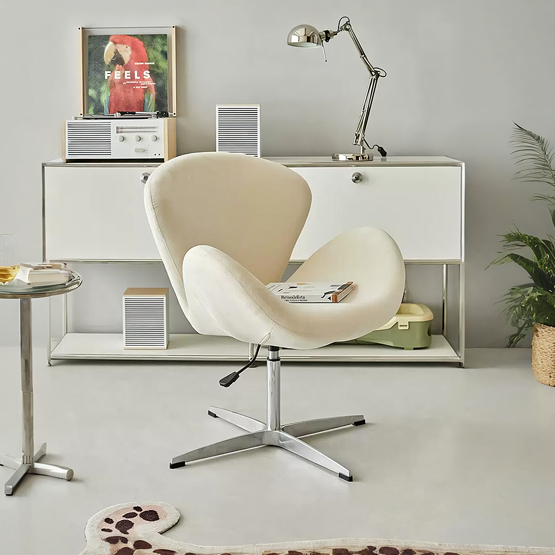 Chaise de bureau pivotante et élégante Tane, flanelle crème 