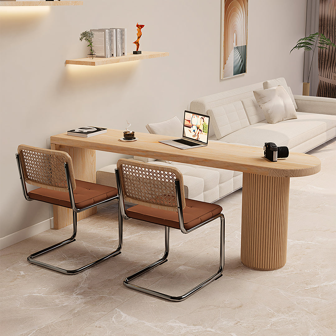 Haruki Narrow Office Desk, Solid Wood, Light Oak-Weilai Concept-Weilai Concept