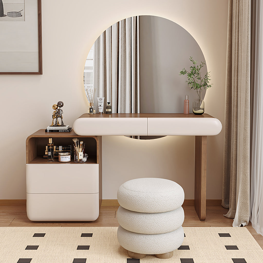 Radcliffe Dressing Table With Large LED Mirror, Walnut & Cream