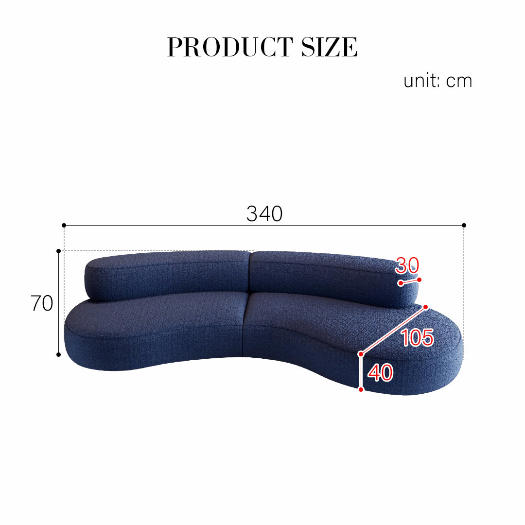 Selim Three Seater Curved Sofa, Modular Sofa, Blue
