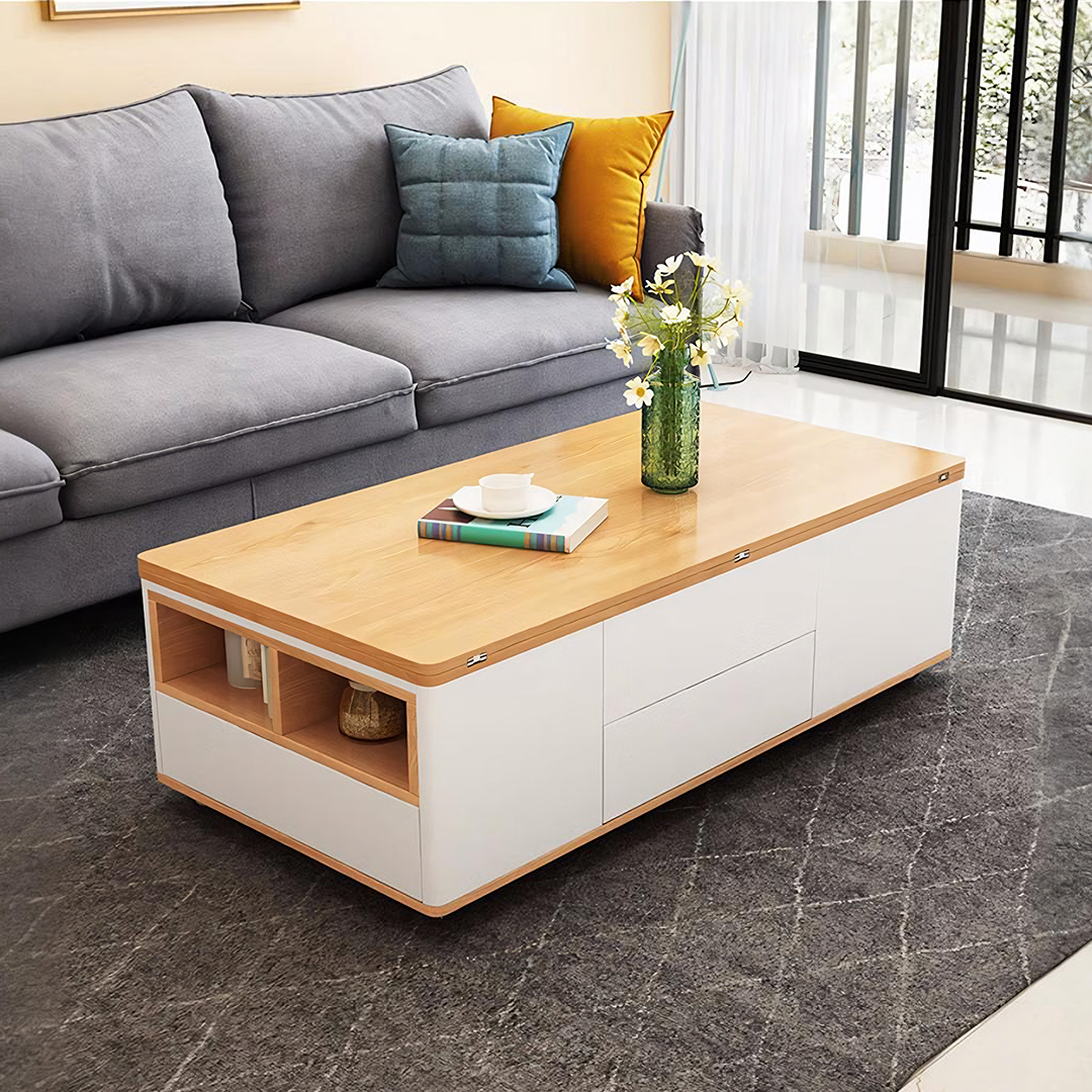 Nisha Lift Top Coffee Table, Multi-Functional Foldable Coffee Table, White & Oak