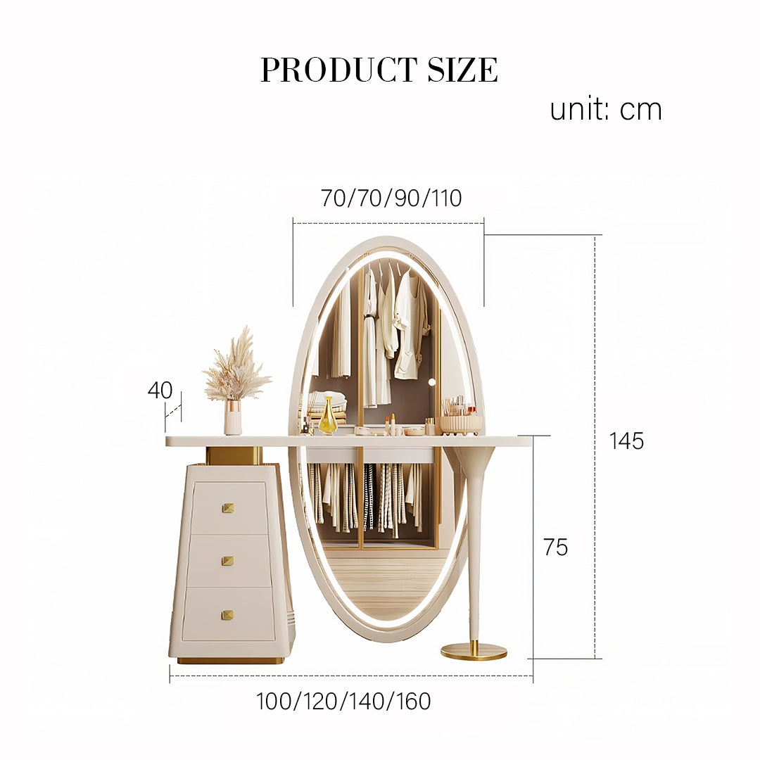 Charlotte Dressing Table With Full Length LED Mirror, Cream-Weilai Concept-Weilai Concept