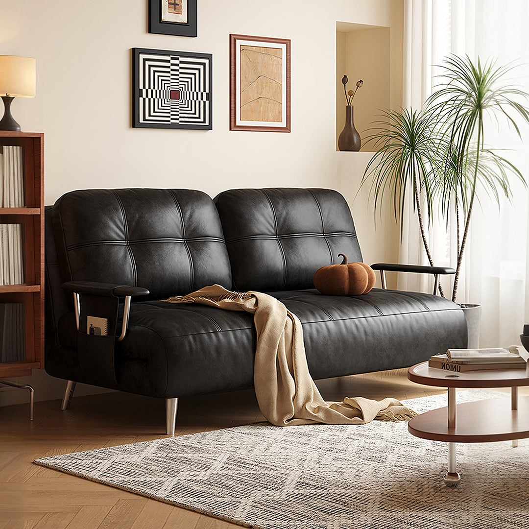 Riley Single Sofa Bed, Two Seater Sofa Bed, Black Leather-Weilai Concept-Weilai Concept