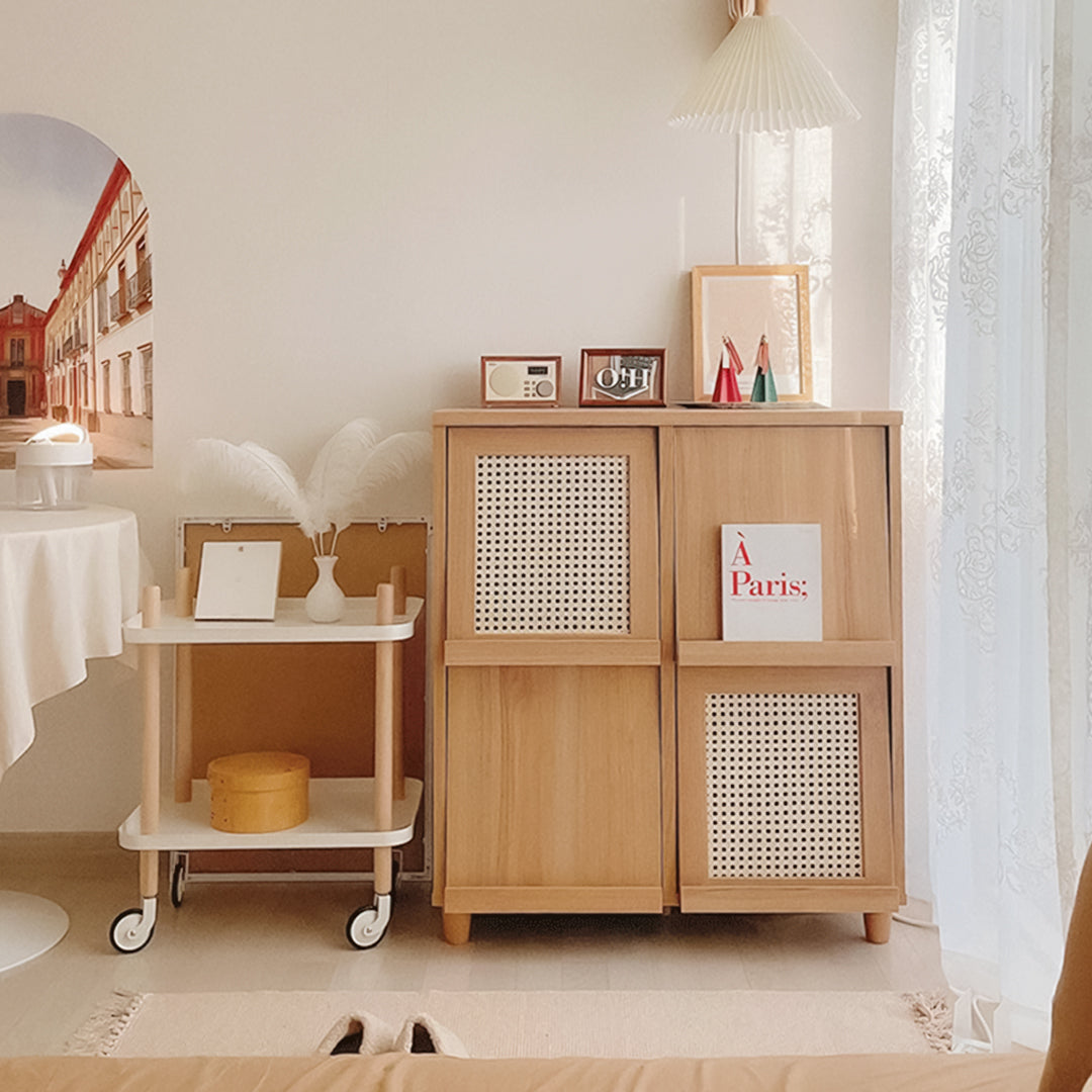 Iskandar Sideboard With Magazine Rack, Solid Wood & Rattan， Storage