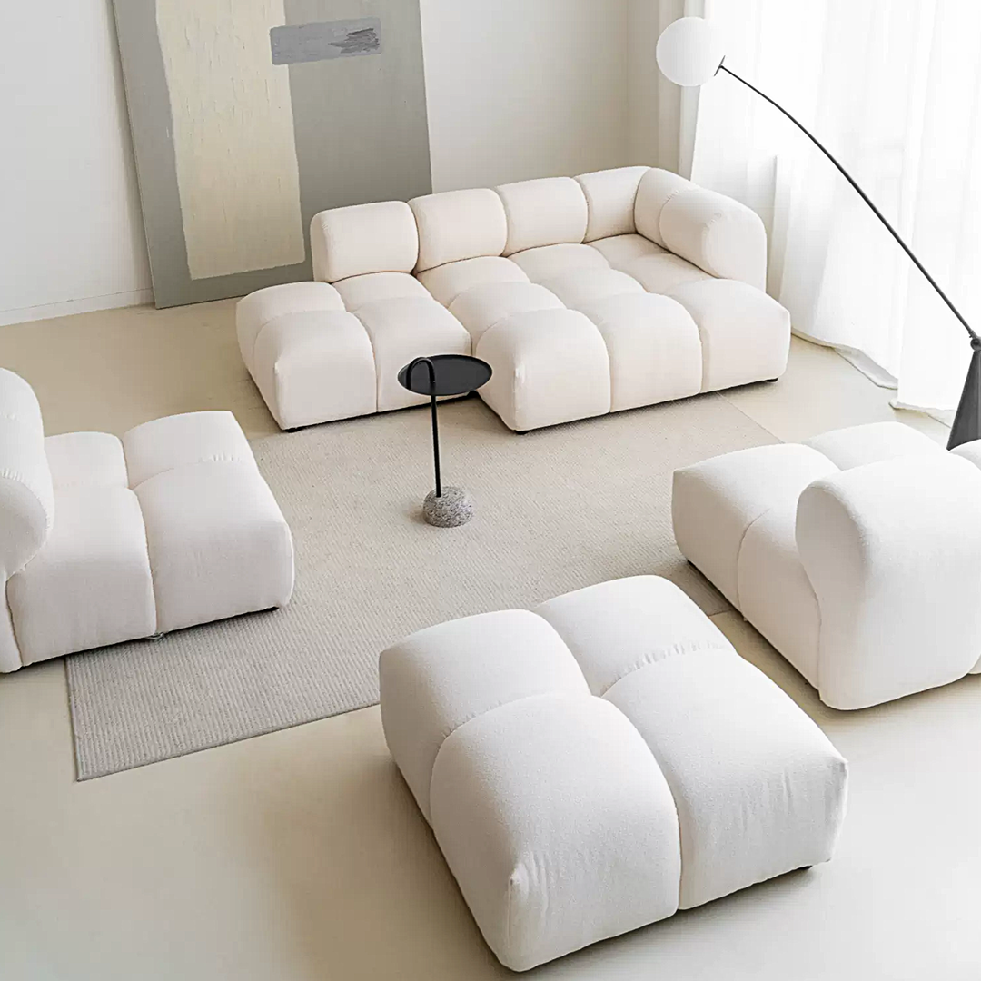 Lysander Velvet Module Three Seater Sofa, White