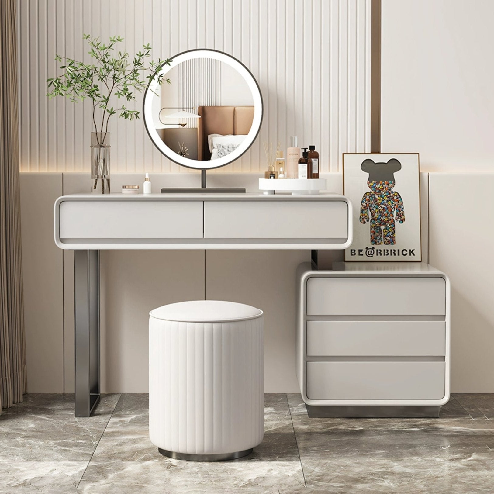 Dobson Dressing Table With LED Mirror, Cream Grey-Weilai Concept-Weilai Concept