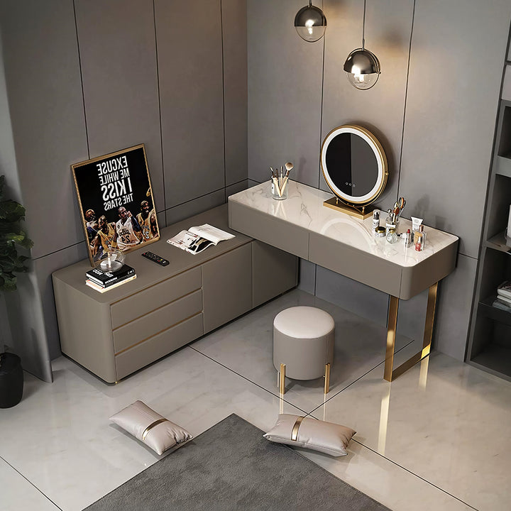 Dempsey Dressing Table With Sideboard, Extendable, Corner Dressing Table - sideboard dark wood