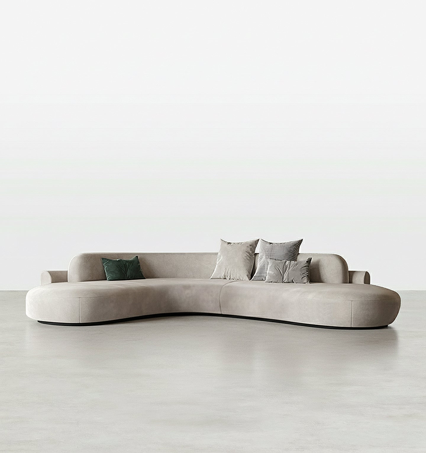 Cosima Grey Four Seater, Five Seater Curved Sofa, Long Sofa Suedue