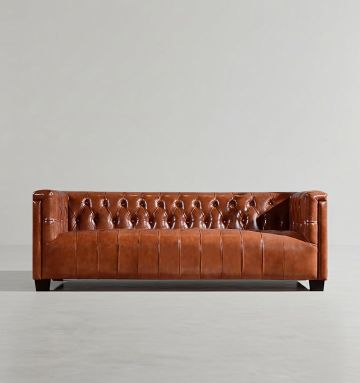 Aviator Three Seater Sofa, Real Leather And Aluminium-Weilai Concept