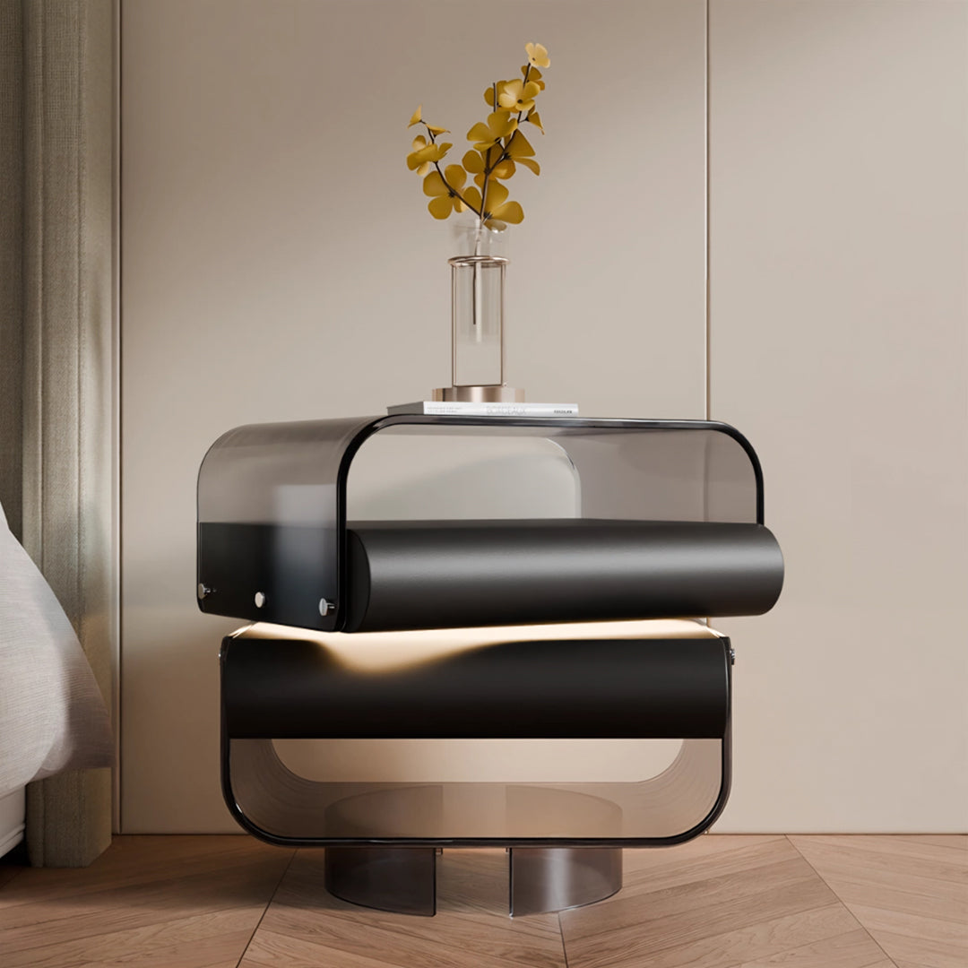 Friesen Rotateble Bedside Table With Storage & Light Strip