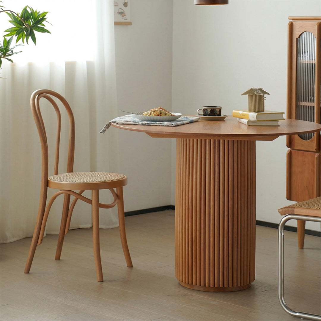 Cane Round Dining Table, Oak dining table detail 4