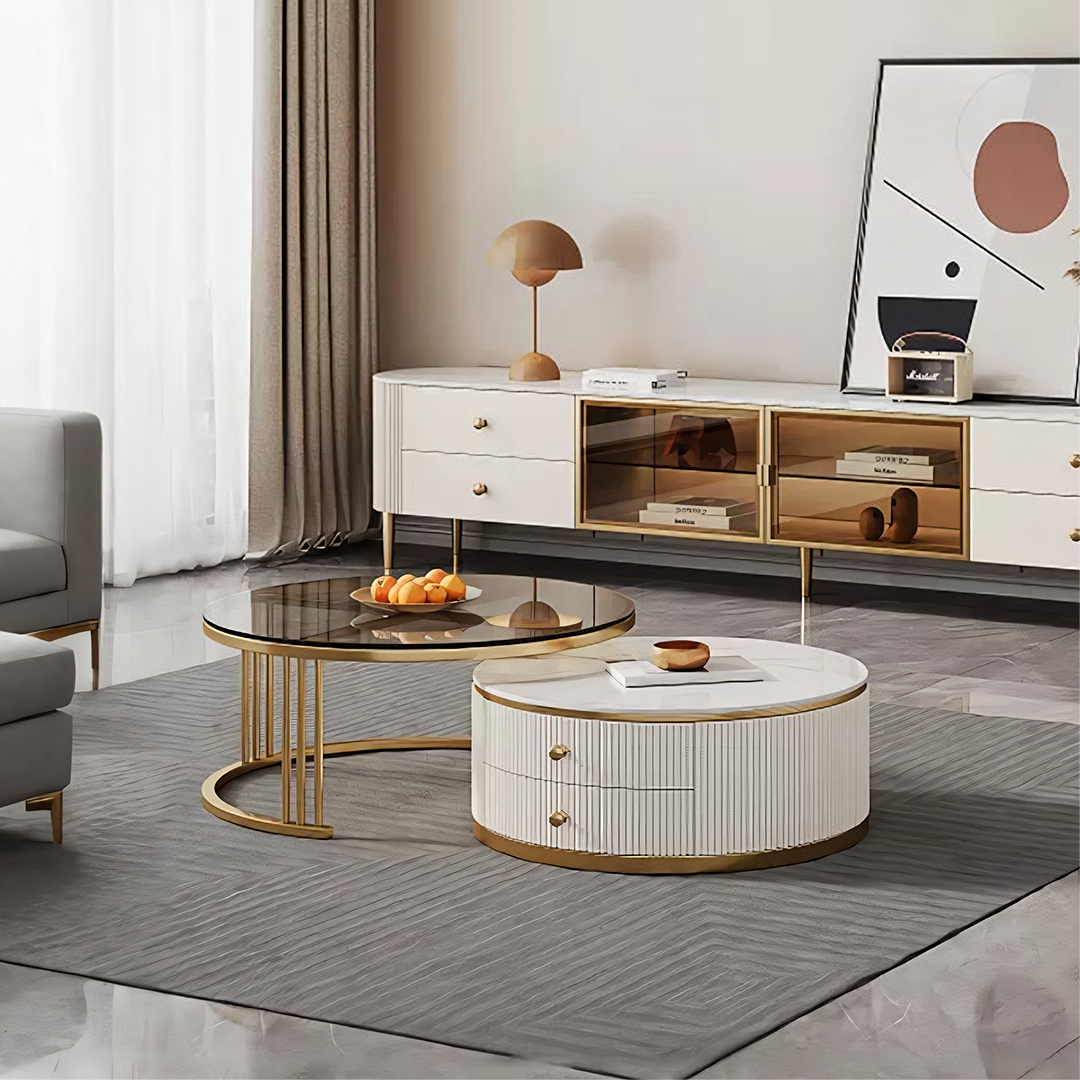 Berlinda Nesting Coffee Table Set, White & Gold-Weilai Concept-Weilai Concept