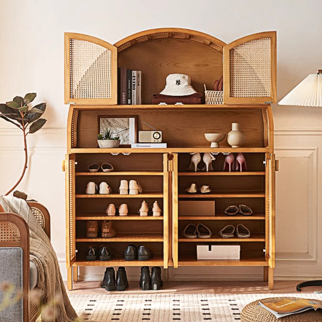 Eisha Rattan Shoe Storage, Cupboard, Solid Wood