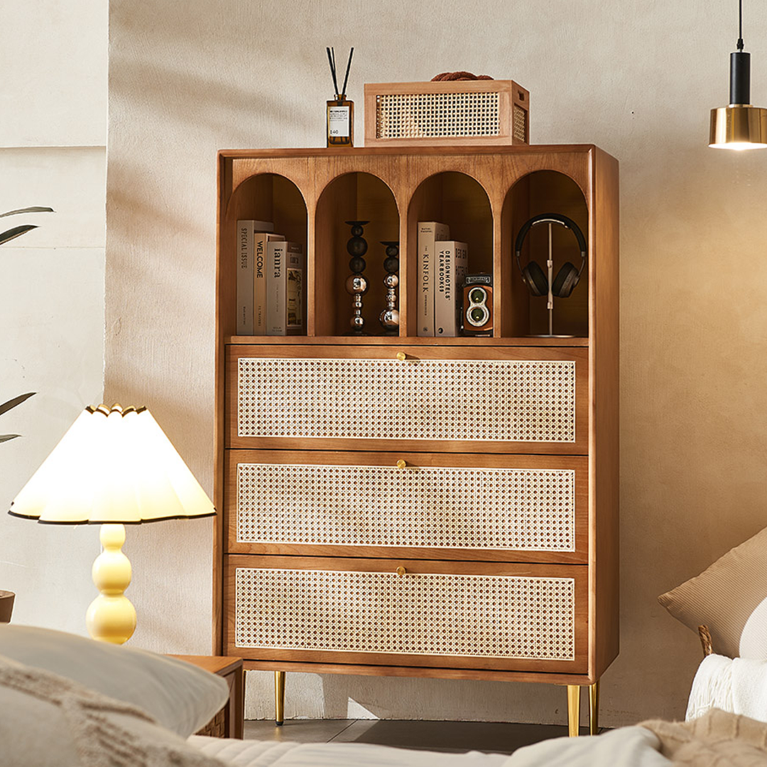 Maasai Tall Sideboard, Rattan & Solid Wood Cabinet-Weilai Concept-Weilai Concept