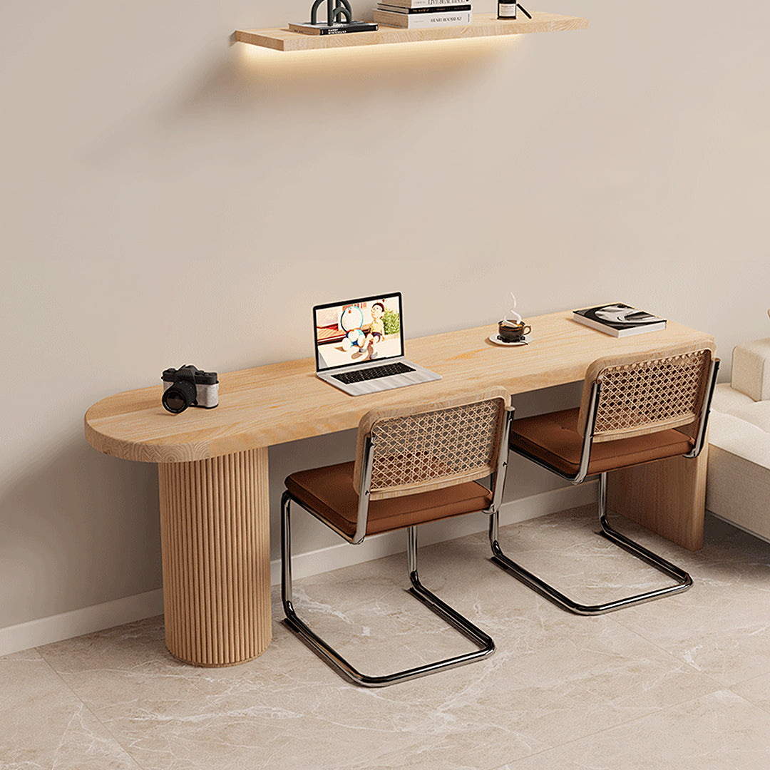 Haruki Narrow Office Desk, Solid Wood, Light Oak-Weilai Concept-Weilai Concept