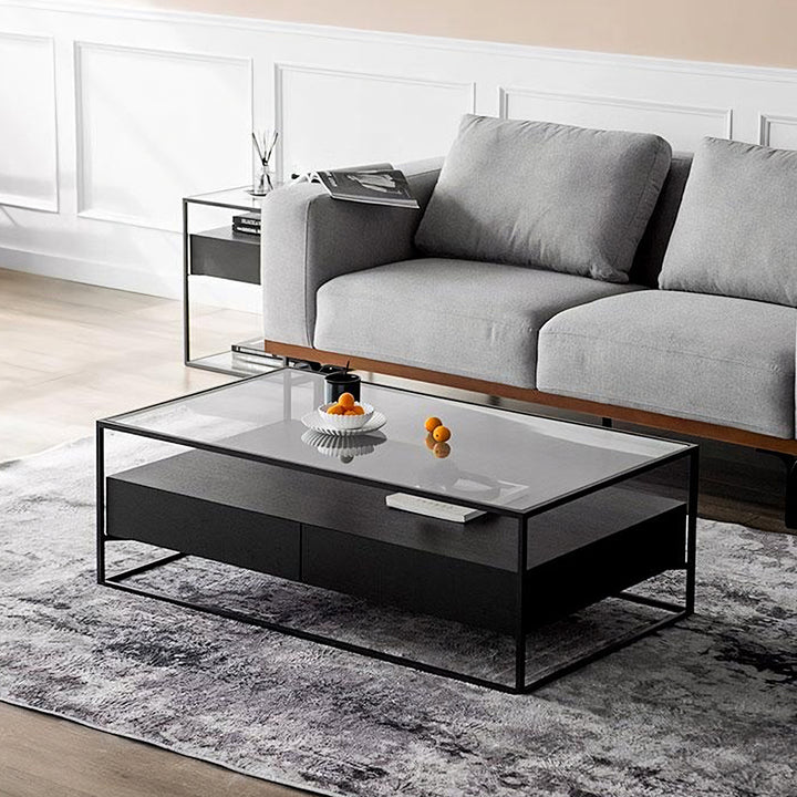 Sanderson Rectangle Coffee Table With Storage, Black-Weilai Concept