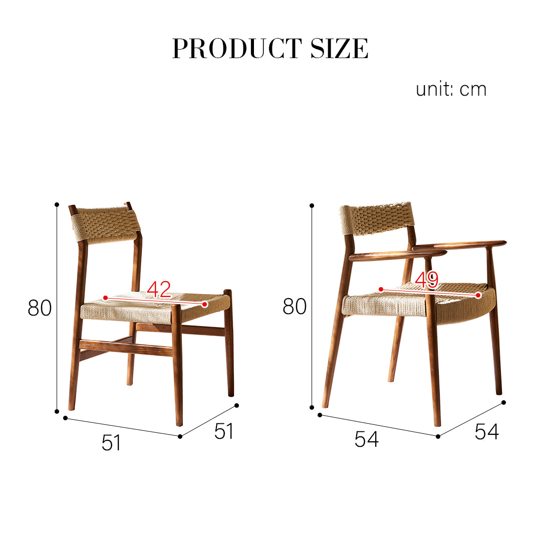 Fuchs Dining Table, Solid Wood & Rattan, Dark Oak