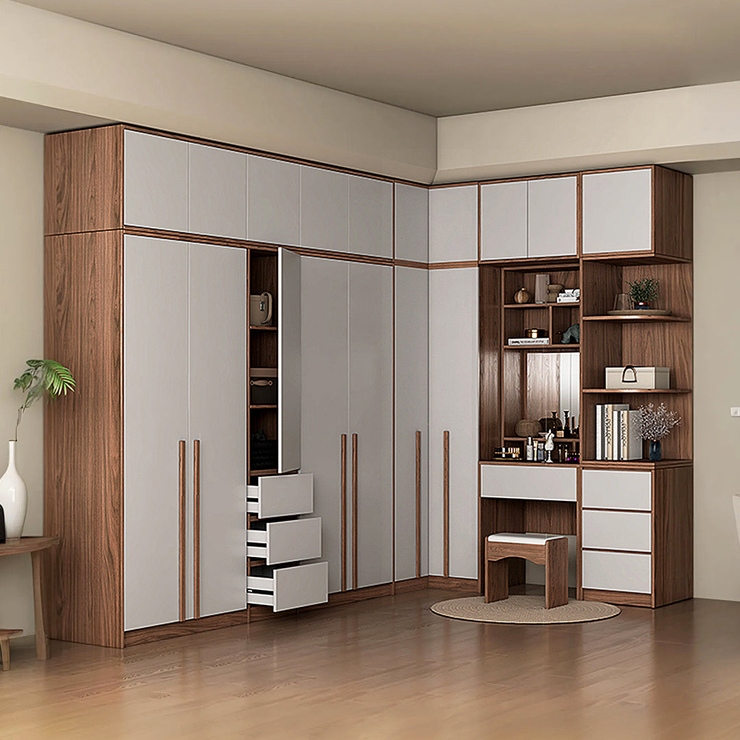 Nascimento Corner Wardrobe, Tall Wardrobe, L Shape Wardrobe With Dressing Table-Weilai Concept-Weilai Concept