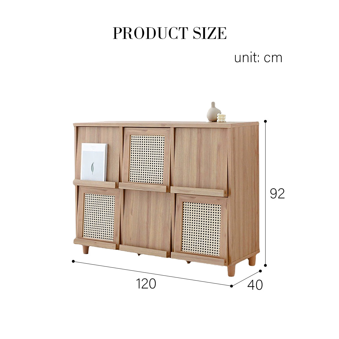 Iskandar Sideboard With Magazine Rack, Solid Wood & Rattan， Storage