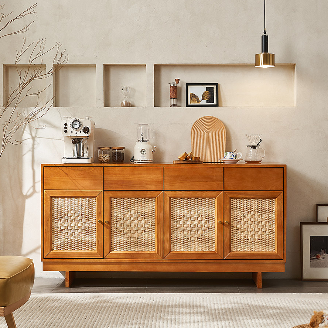 Hadza Narrow Sideboard, Solid Wood-Weilai Concept