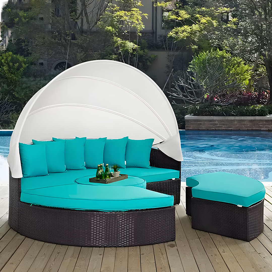 Shelly Patio Outdoor Sectional Sofa Set With Rattan Daybed Sunbed-Weilai Concept