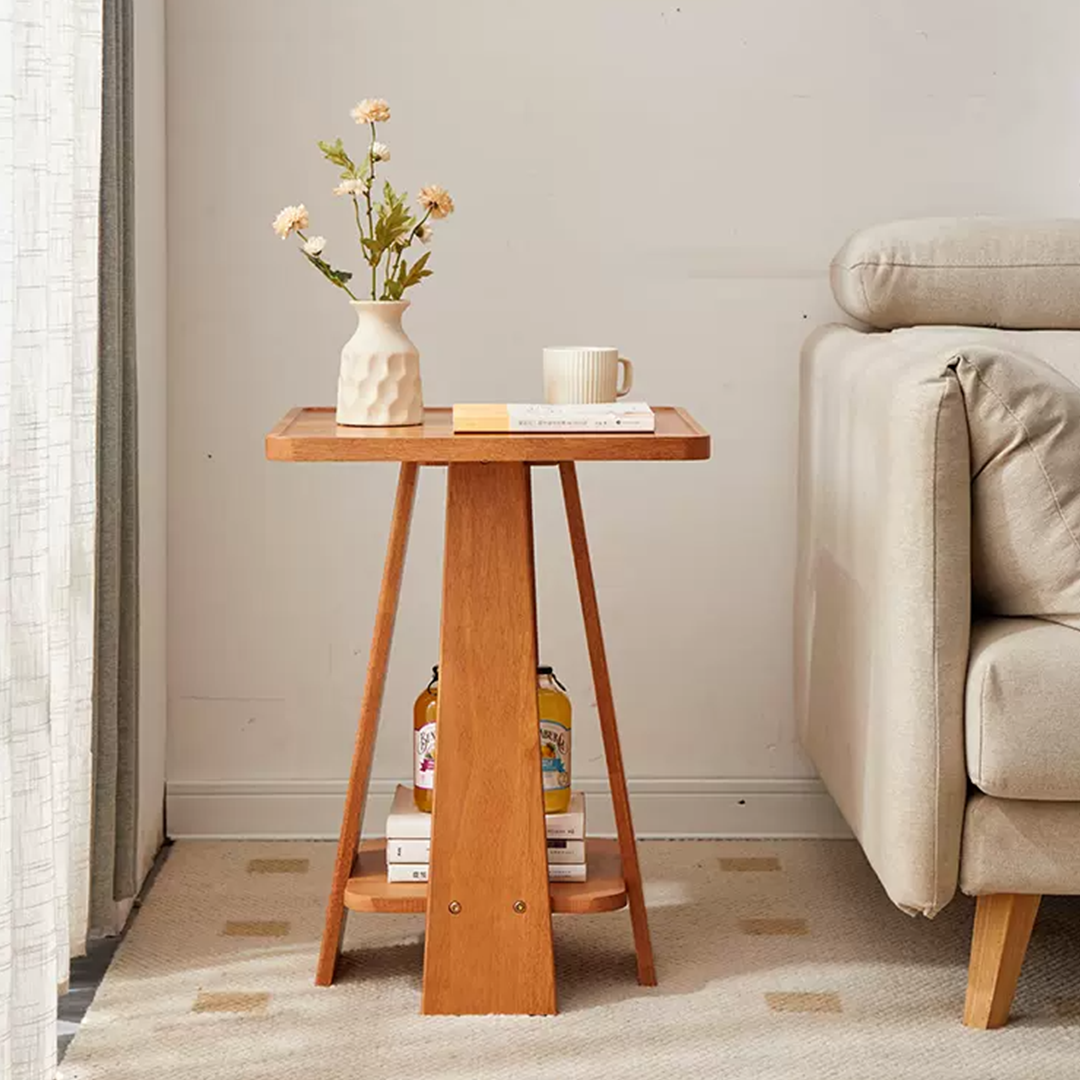 Eva Dne Side Table With Storage, Solid Wood