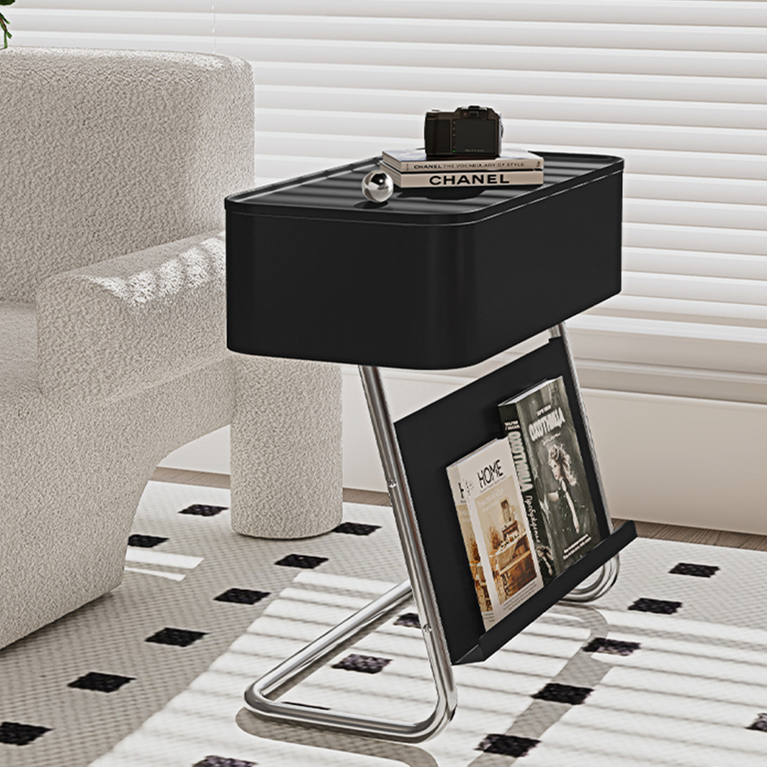 Nikolas Side Table With Storage, Black-Weilai Concept-Weilai Concept