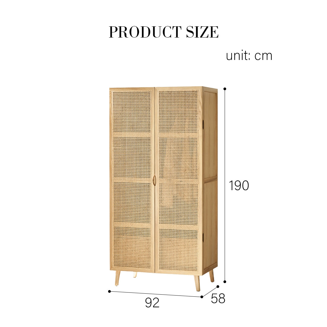 Amelia Rattan Wardrobe, Solid Wood & Rattan