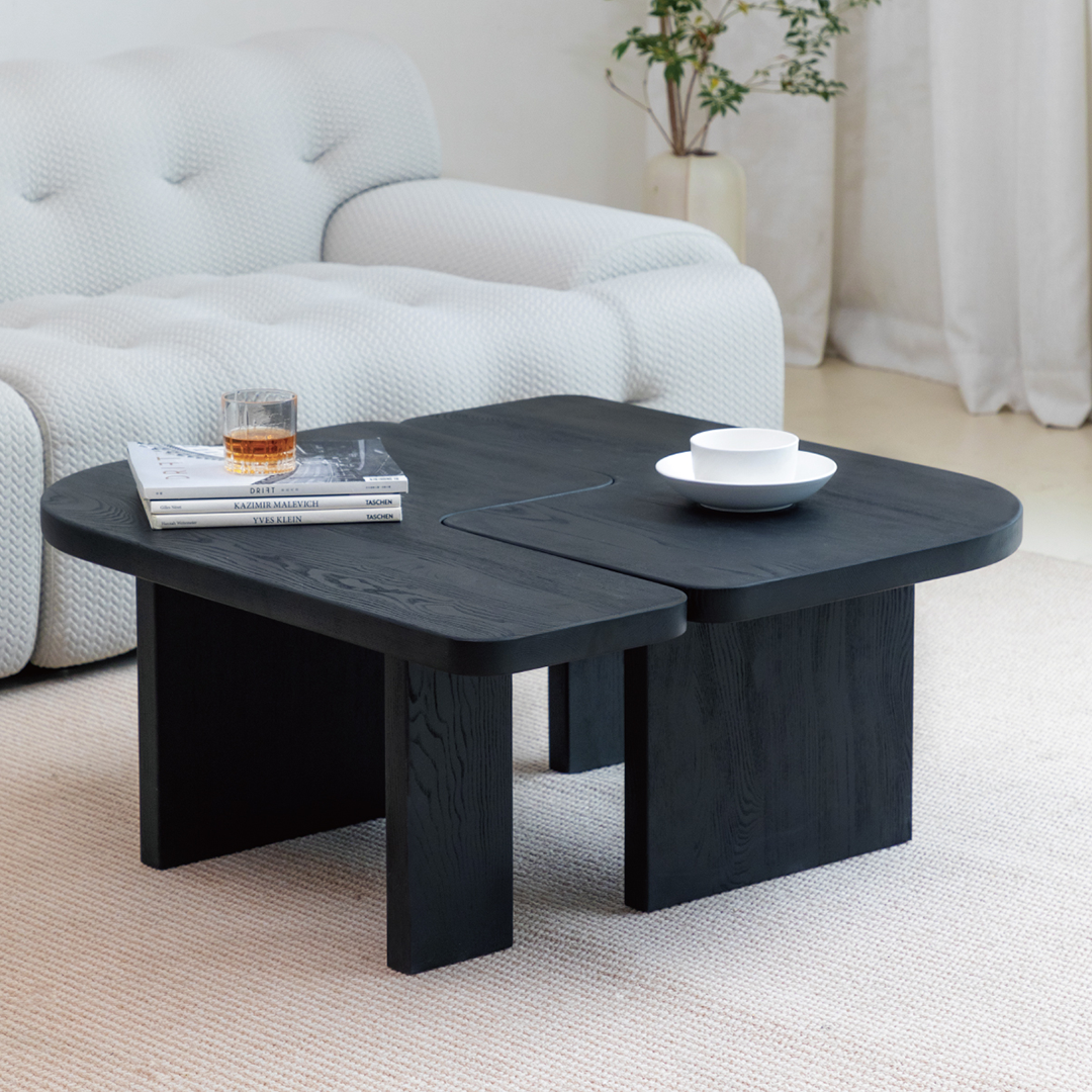 Helios Square Coffee Table Set, Black & Walnut-Weilai Concept-Weilai Concept