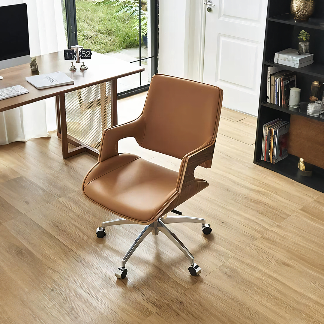 Chaise de bureau Drake, cuir beige, inclinable et pivotante 