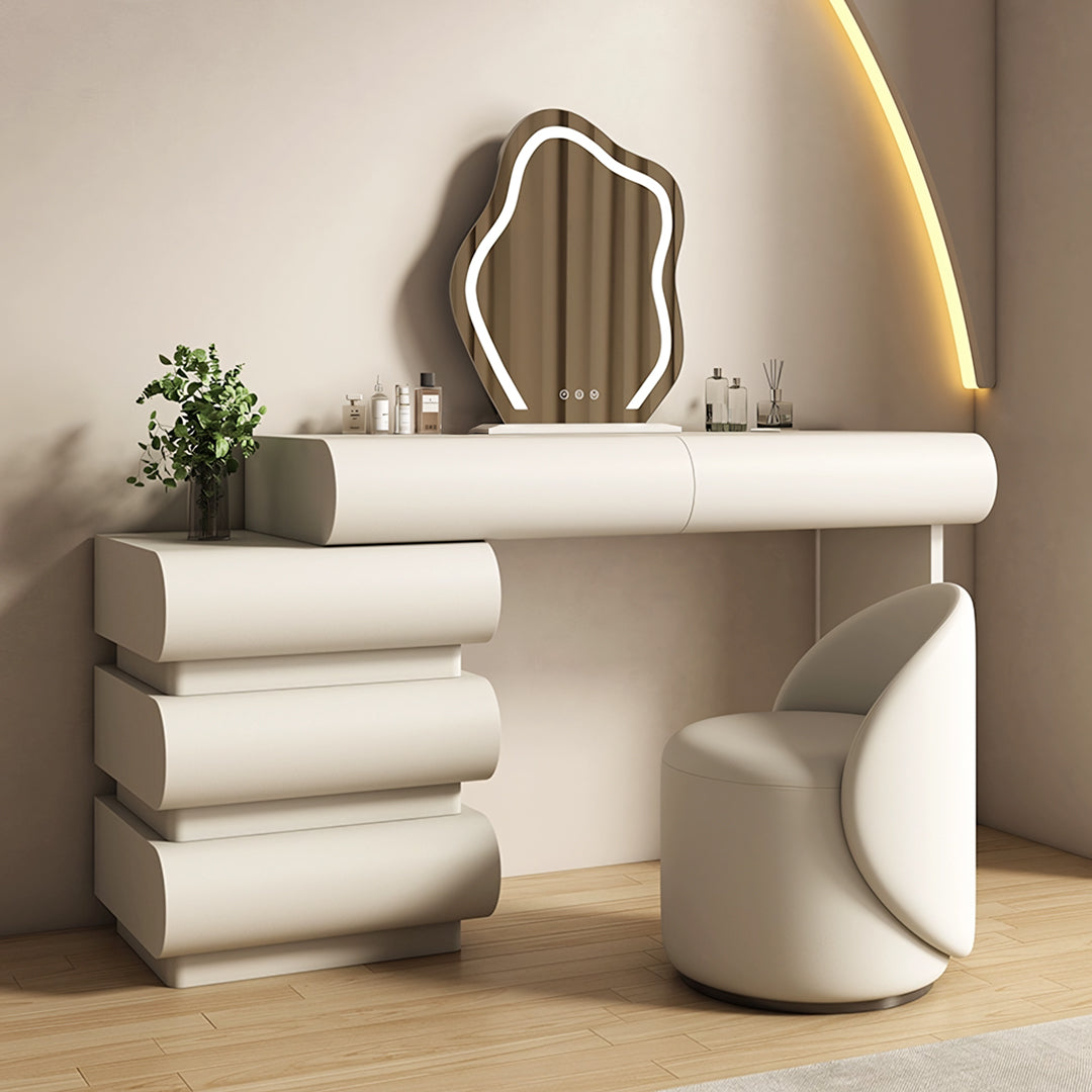 Penelope Dressing Table And Stool, With LED Mirror, Cream-Weilai Concept-Weilai Concept