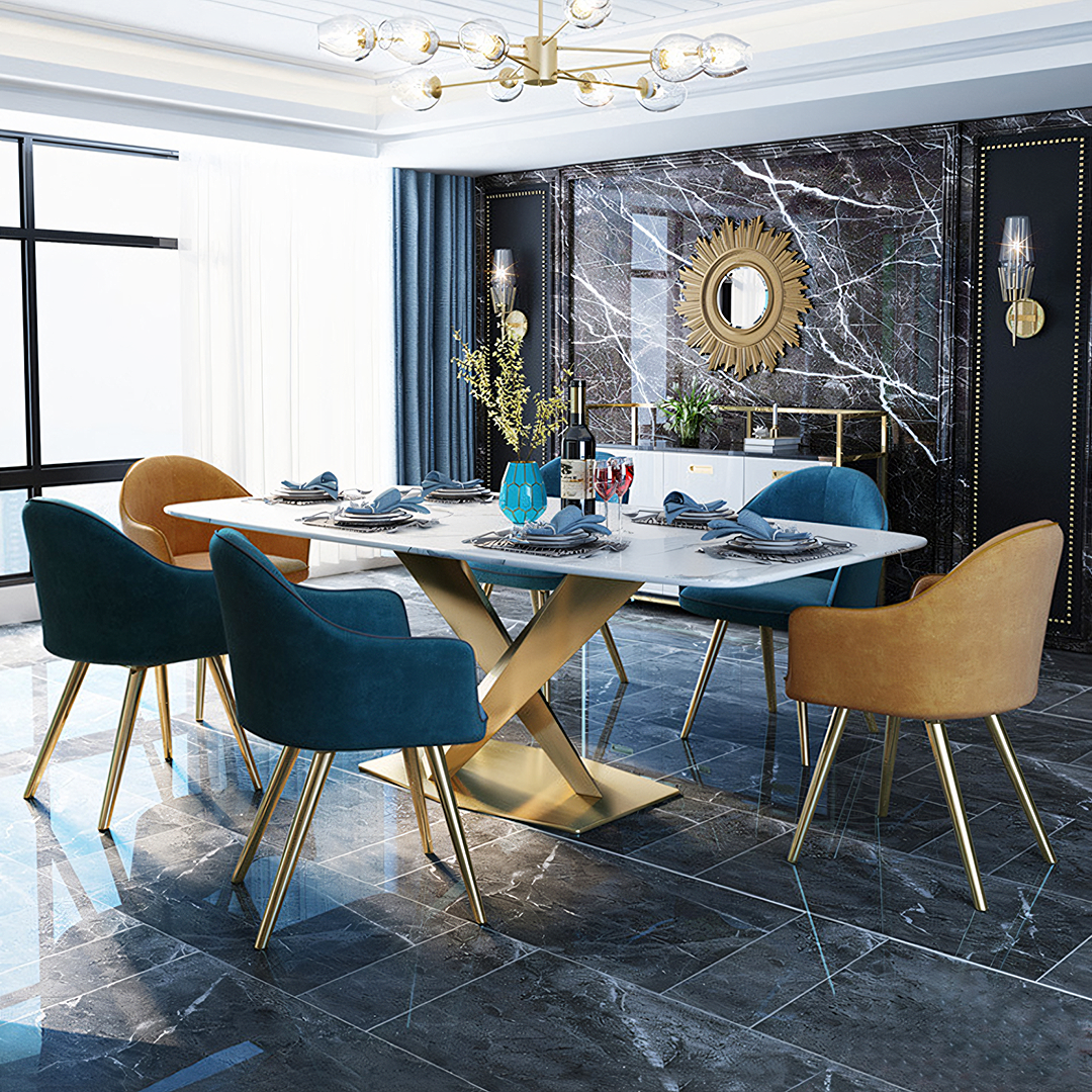 LUCI Dining Table, Marble And Gold Metal-Weilai Concept-Weilai Concept