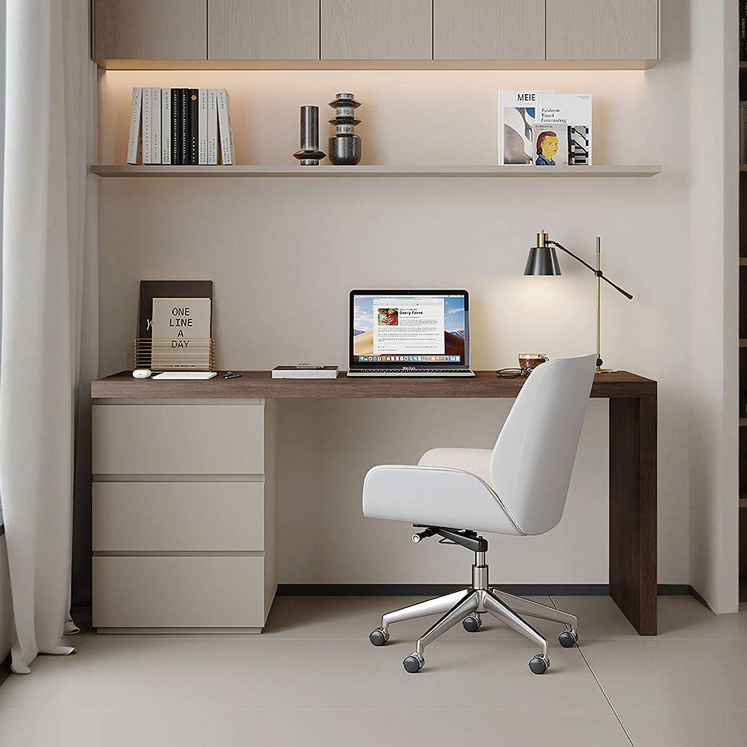 Jamal Office Desk With Storage & Office Chair, Solid Wood