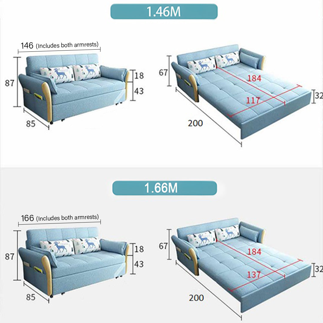 SB152 Sofá cama de dos plazas, azul 