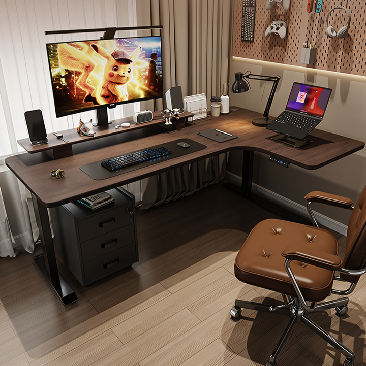 Smart Electric Standing Office Desk, Computer Corner Desk - 8 chest of drawers