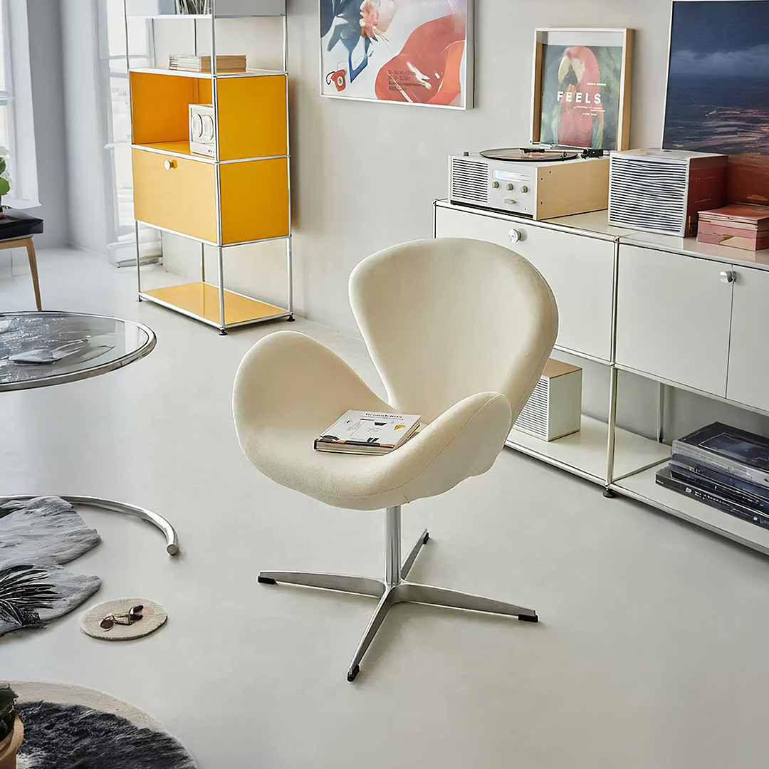 Chaise de bureau pivotante et élégante Tane, flanelle crème 