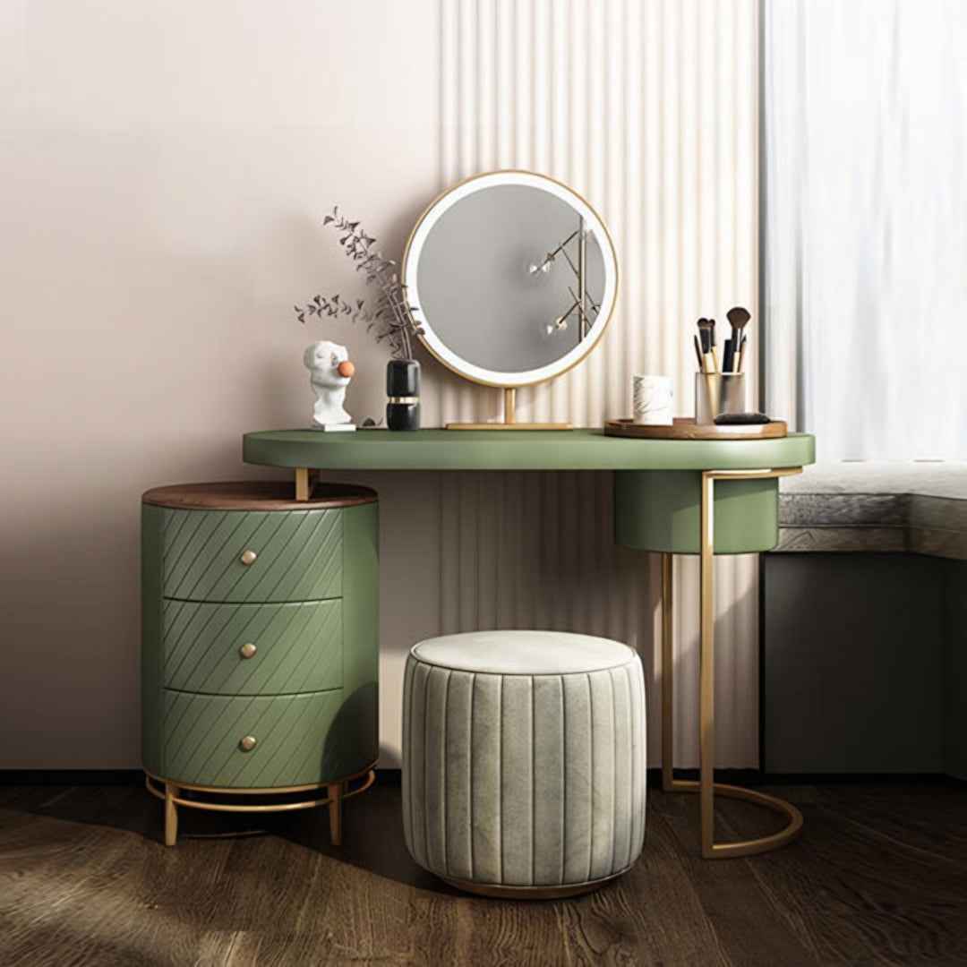 Tocador Tandy con espejo LED, verde y blanco, tocador de maquillaje 