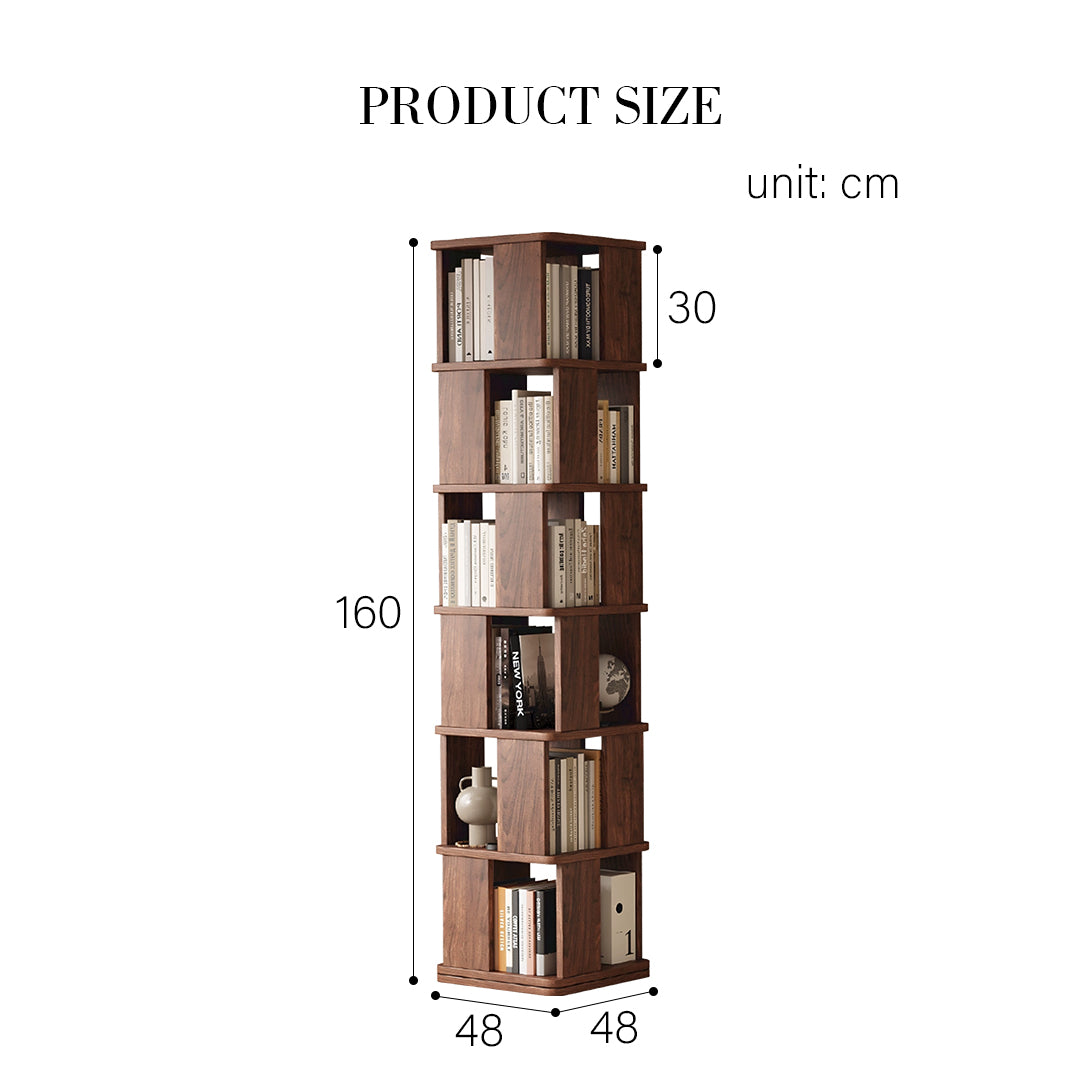 Vasiliev Rotating Bookshelf, Freestanding Shelving Unit, Solid Wood