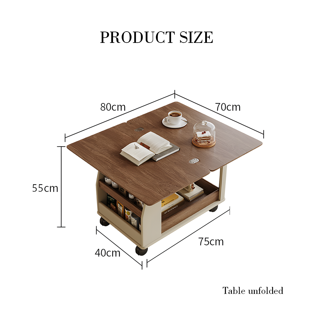 Ruiz Small Coffee table, Foldable Side Table With Storage & Casters