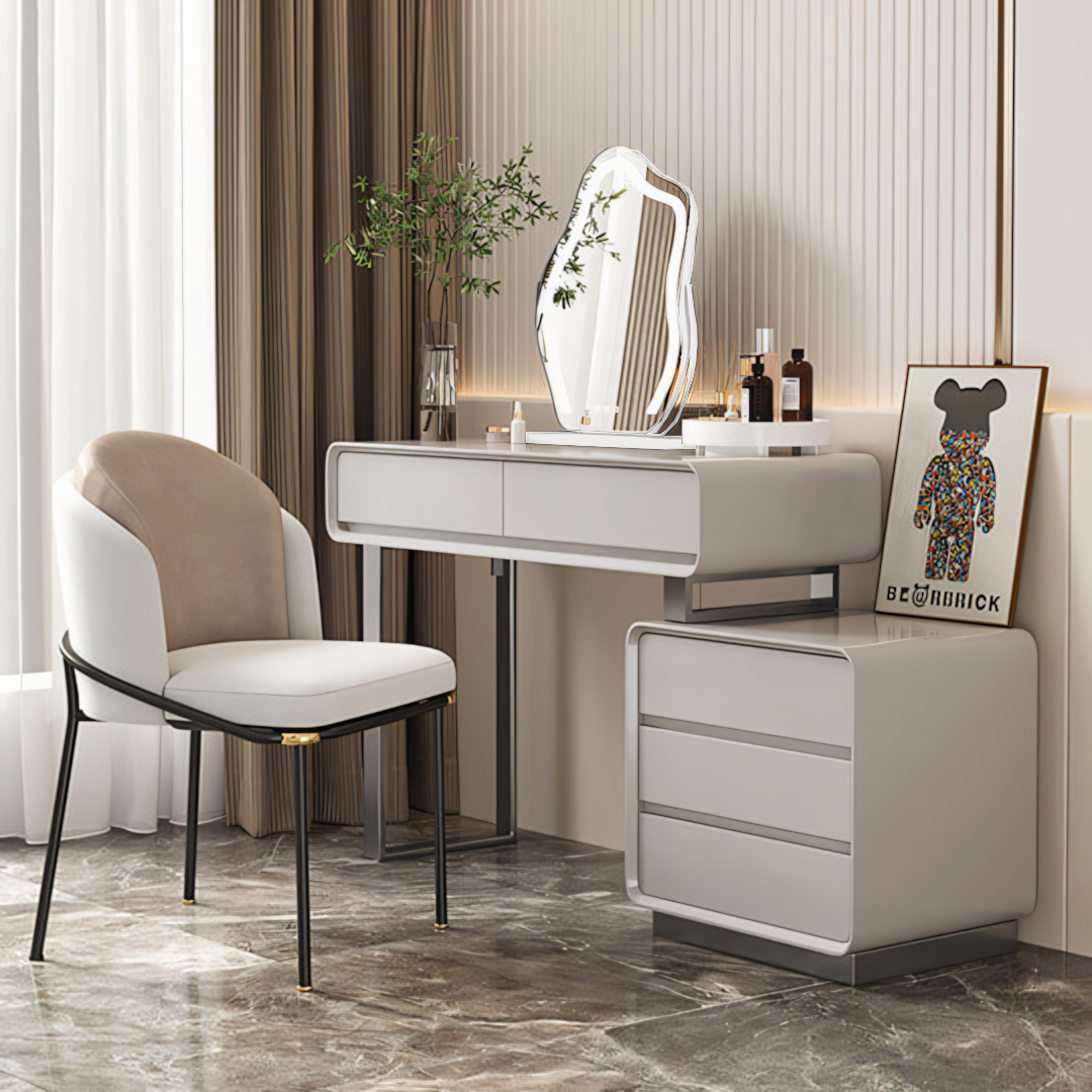 Dobson Dressing Table With LED Mirror, Cream Grey-Weilai Concept-Weilai Concept