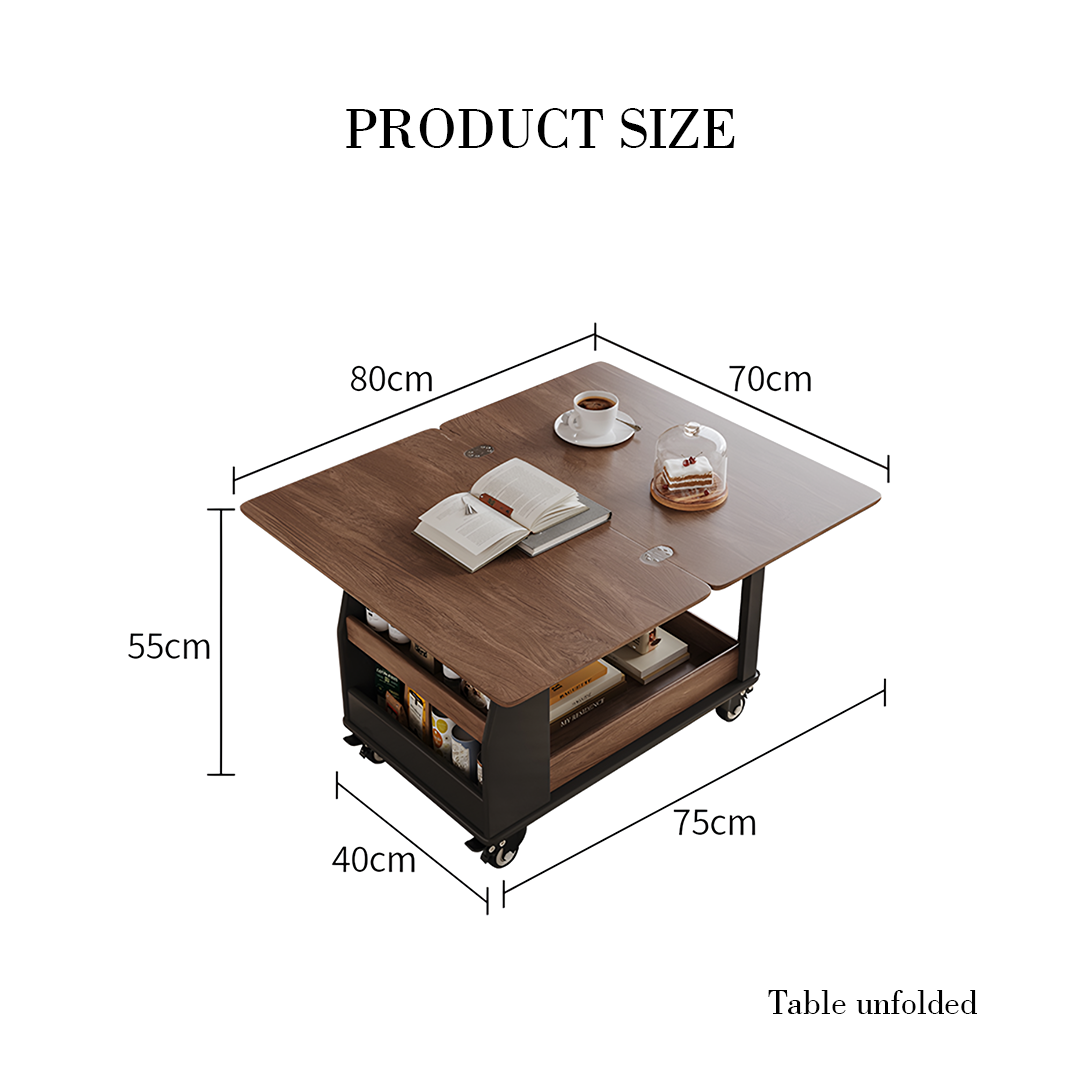 Ariana Side Table, Foldable Coffee Table With Storage & Casters